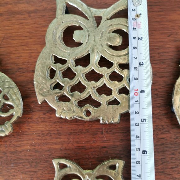 Brass Owls Trivets Set of 4, Vintage Cutout Brass Owls Trivets Coasters - Picture 9 of 13